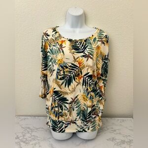 PerSeption Concept Women's Tropical Sz M Top Shirt Long Cold Shoulder Sleeve​
